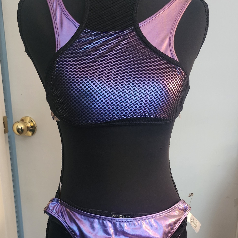 Purple and Black Women's Swim Set